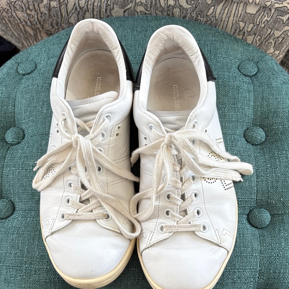 Isabel Marant White and Black Leather Sneakers